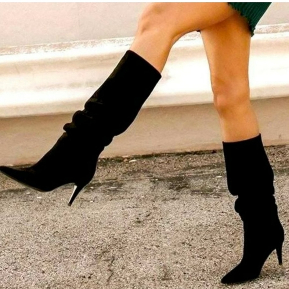 Marc Fisher LTD Ginned Suede Slouch Knee High Boots Women's Size 7 M Black